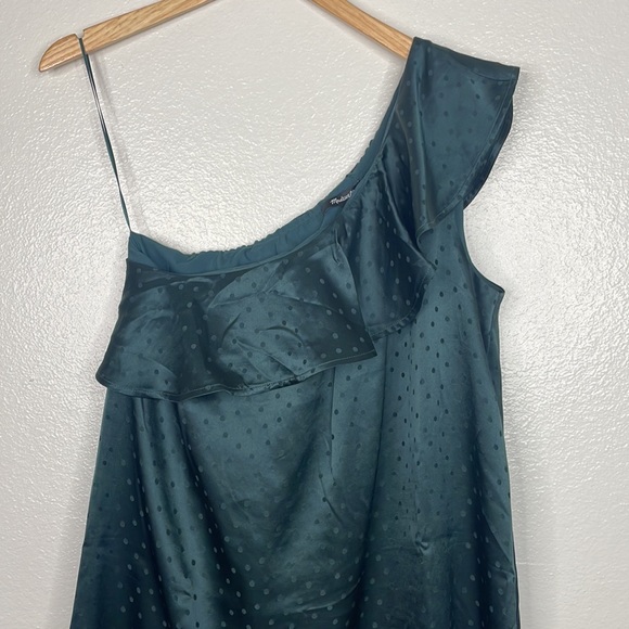NEW Madewell 100% Silk One Shoulder Ruffle Dress sz 8 Green - Picture 2 of 8